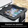 image:imageNinja FrostVault 30qt Cooler with Wheels Dry Storage Lakeshore Blue  Ninja FrostVaults 30qt capacity holds 48 cans keeps food cool amp dry and rolls easily on allterrain wheelsCloud White