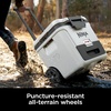 image:imageNinja FrostVault 30qt Cooler with Wheels Dry Storage Lakeshore Blue  Ninja FrostVaults 30qt capacity holds 48 cans keeps food cool amp dry and rolls easily on allterrain wheelsCloud White