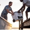 image:imageNinja FrostVault 30qt Cooler with Wheels Dry Storage Lakeshore Blue  Ninja FrostVaults 30qt capacity holds 48 cans keeps food cool amp dry and rolls easily on allterrain wheelsCloud White