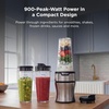 image:imageNinja NutriPlus Personal Blender 900PW 3 20oz Cups Silver BN301  900peakwatt pushtoblend motor for smoothies amp sauces 3 20oz cups 2 spout lids amp storage lid Dishwasher safePush to blend  3 cups