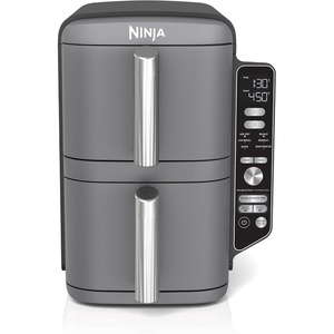 image:imageNinja Air Fryer DoubleStack 8 Qt 6in1 Black SL201  Air fry broil roast bake reheat dehydrate Cooks 4 foods at once Smart Finish Match Cook10 QT