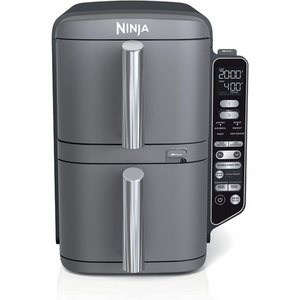 image:imageNinja Air Fryer DoubleStack 8 Qt 6in1 Black SL201  Air fry broil roast bake reheat dehydrate Cooks 4 foods at once Smart Finish Match Cook100 Qt