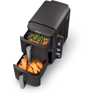 image:imageNinja Air Fryer DoubleStack 8 Qt 6in1 Black SL201  Air fry broil roast bake reheat dehydrate Cooks 4 foods at once Smart Finish Match Cook8 QT