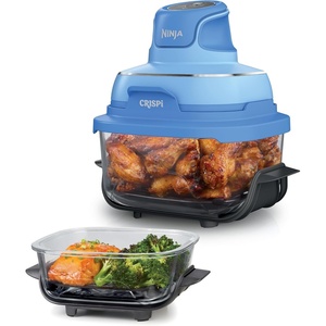 image:imageNinja Crispi Glass Air Fryer 4in1 Grey FN101GY  Max crisp bake air fry recrisp 450F max 4 Qt and 6 Cup containers PFASfree glassElectric Cobalt