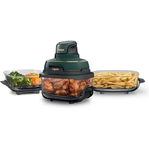 image:imageNinja Crispi Glass Air Fryer 4in1 Grey FN101GY  Max crisp bake air fry recrisp 450F max 4 Qt and 6 Cup containers PFASfree glassGreen Bundle