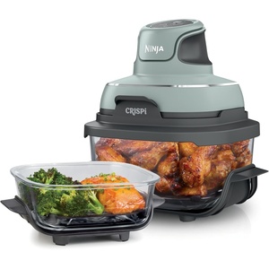 image:imageNinja Crispi Glass Air Fryer 4in1 Grey FN101GY  Max crisp bake air fry recrisp 450F max 4 Qt and 6 Cup containers PFASfree glassSage
