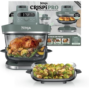 image:imageNinja Crispi Pro Glass Air Fryer 6in1 Cyberspace AS101CY  Max crisp air fry bake roast recrisp dehydrate 1800W 450F max 6Qt 25Qt containersAsh Grey
