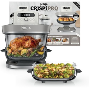 image:imageNinja Crispi Pro Glass Air Fryer 6in1 Cyberspace AS101CY  Max crisp air fry bake roast recrisp dehydrate 1800W 450F max 6Qt 25Qt containersBone