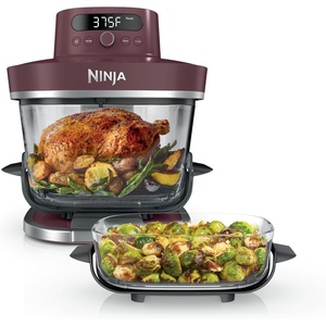 image:imageNinja Crispi Pro Glass Air Fryer 6in1 Cyberspace AS101CY  Max crisp air fry bake roast recrisp dehydrate 1800W 450F max 6Qt 25Qt containersCherry