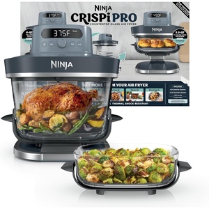 image:imageNinja Crispi Pro Glass Air Fryer 6in1 Cyberspace AS101CY  Max crisp air fry bake roast recrisp dehydrate 1800W 450F max 6Qt 25Qt containersCyberspace