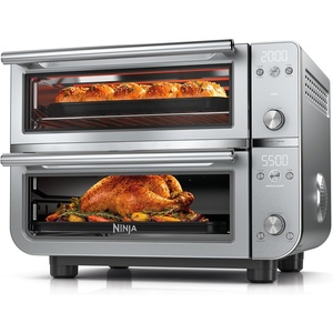 image:imageNinja Double Oven Pro Smart XL 12in1 Silver DCT821  QuartzHeat top oven DualZone Smart Finish Fits 45 lb chicken amp 6 lbs wings Air fryPrestige Silver