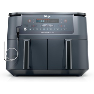 image:imageNinja Foodi Air Fryer 10 Qt DualZone Smart XL 6in1 Grey DZ550GY  Air fry roast broil bake reheat dehydrate Smart Cook thermometer Stainless steel10QT wThermometer GREY