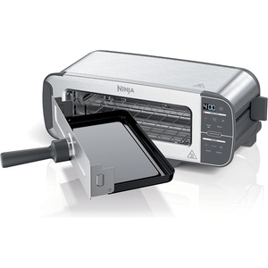 image:imageNinja Foodi Flip Toaster 2in1 2Slice Stainless Steel ST101  Toast bagel defrost bake broil reheat 1500W 7 shade settings Dishwashersafe crumb tray4 Functions