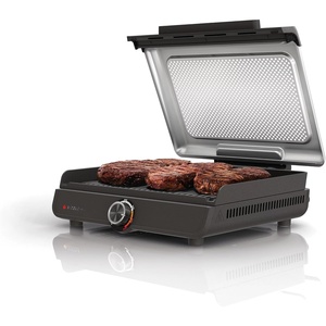 image:imageNinja GR101 Sizzle Smokeless Indoor Grill amp Griddle 14 Interchangeable Nonstick Plates DishwasherSafe Removable Mesh Lid 500F Max Heat Even EdgetoEdge Cooking GreySilver RenewedSizzle Indoor Grill