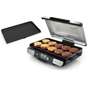 image:imageNinja Sizzle Indoor Grill amp Griddle 14 500F GreySilver GR101  Interchangeable nonstick grill amp griddle plate dishwashersafe lid 500F edgetoedge heat for perfect chargrilled marks20 Inch
