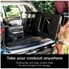 image:imageNinja XSKSTAND Woodfire Collapsible Outdoor Grill Stand Compatible with Ninja Woodfire Grills OG700 Series Foldable Side Utensil Holder WeatherResistant Black  Ninja Woodfire Grill Stand collapses for storage locks in securely rolls on wheels with 3 utensil hooksWorks with OG700 series