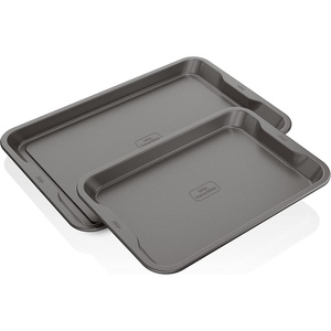 image:imageNinja B33003 Foodi NeverStick Premium 3Piece Baking Sheet Set Nonstick Oven Safe up to 500F with 9 x 13 inch Sheet 10 x 15 inch Sheet amp 11 x 17 inch Sheet Dishwasher Safe GreyTwin Pack Cookie Pans