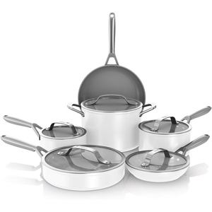 image:imageNinja Ceramic Pro 10Pc Cookware Set PFASFree Midnight Blue CW39010MM  Titaniuminfused ceramic 10year nonstick guarantee No lead cadmium All stovetops amp induction compatible Broil to 550FWhite