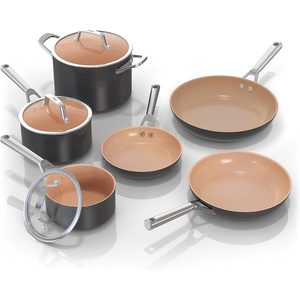 image:imageNinja Ceramic Pro 10Pc Cookware Set PFASFree Midnight Blue CW39010MM  Titaniuminfused ceramic 10year nonstick guarantee No lead cadmium All stovetops amp induction compatible Broil to 550FGray