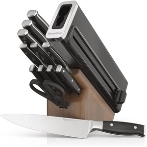 image:imageNinja K32009 Foodi NeverDull Premium Knife System 9 Piece Knife Block Set with Builtin Sharpener German Stainless Steel Knives BlackWalnut Block
