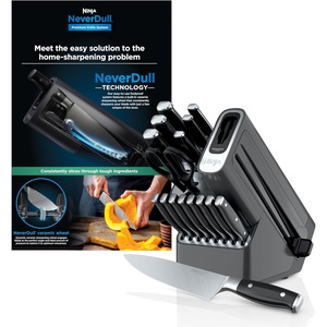 image:imageNinja NeverDull 14Pc Knife System Builtin Sharpener Black K32014  Stays razorsharp 10 years German stainless steel blades A few swipes of the foolproof sharpener restores a superior edge17Piece