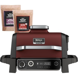 image:imageNinja OG701 Woodfire Outdoor Grill amp Smoker 7in1 Master Grill BBQ Smoker Air Fryer plus Bake Roast Dehydrate amp Broil uses Woodfire Pellets1 Pack Included Portable Electric Red