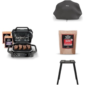 image:imageNinja OG751 Woodfire Pro Outdoor Grill with BuiltIn Thermometer 7in1 Master Grill BBQ SmokerampOutdoor Air Fryer plus BakeRoast DehydrateampBroilWoodfire Technologywith All Purpose Blend PelletsCover  2lb Pellets  Stand
