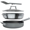 image:imageNinja CW102WH Foodi NeverStick PossiblePan Premium Set with 4Quart Capacity Pan SteamerStrainer Basket Glass Lid amp Integrated Spatula Nonstick Durable amp Oven Safe to 500F Vanilla BeanSea Salt Grey