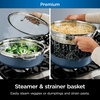 image:imageNinja CW102WH Foodi NeverStick PossiblePan Premium Set with 4Quart Capacity Pan SteamerStrainer Basket Glass Lid amp Integrated Spatula Nonstick Durable amp Oven Safe to 500F Vanilla BeanMacaron Blue