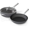 image:imageNinja C33000 Foodi NeverStick Premium 3Piece Cookware Set 12Inch Fry Pan 5Quart Saut Pan with Glass Lid HardAnodized Nonstick Durable amp Oven Safe to 500F Slate Grey3Piece Set