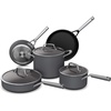 image:imageNinja C33000 Foodi NeverStick Premium 3Piece Cookware Set 12Inch Fry Pan 5Quart Saut Pan with Glass Lid HardAnodized Nonstick Durable amp Oven Safe to 500F Slate Grey8Piece Set