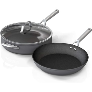 image:imageNinja C33000 Foodi NeverStick Premium 3Piece Cookware Set 12Inch Fry Pan 5Quart Saut Pan with Glass Lid HardAnodized Nonstick Durable amp Oven Safe to 500F Slate Grey3Piece Set