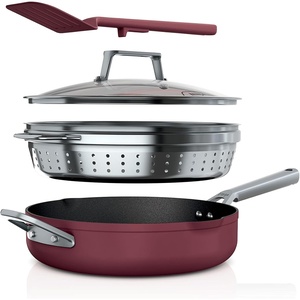 image:imageNinja CW102WH Foodi NeverStick PossiblePan Premium Set with 4Quart Capacity Pan SteamerStrainer Basket Glass Lid amp Integrated Spatula Nonstick Durable amp Oven Safe to 500F Vanilla BeanCherry Tart