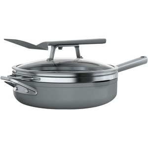 image:imageNinja CW102WH Foodi NeverStick PossiblePan Premium Set with 4Quart Capacity Pan SteamerStrainer Basket Glass Lid amp Integrated Spatula Nonstick Durable amp Oven Safe to 500F Vanilla BeanSea Salt Grey