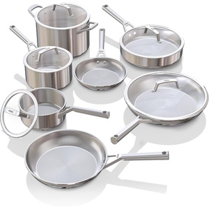 image:imageNinja EverClad 12Pc Stainless Steel Cookware Set Silver C99012  Triply 1810 stainless pure aluminum core No warping hot spots All stovetops amp induction compatible Oven safe to 600F12  Piece Set