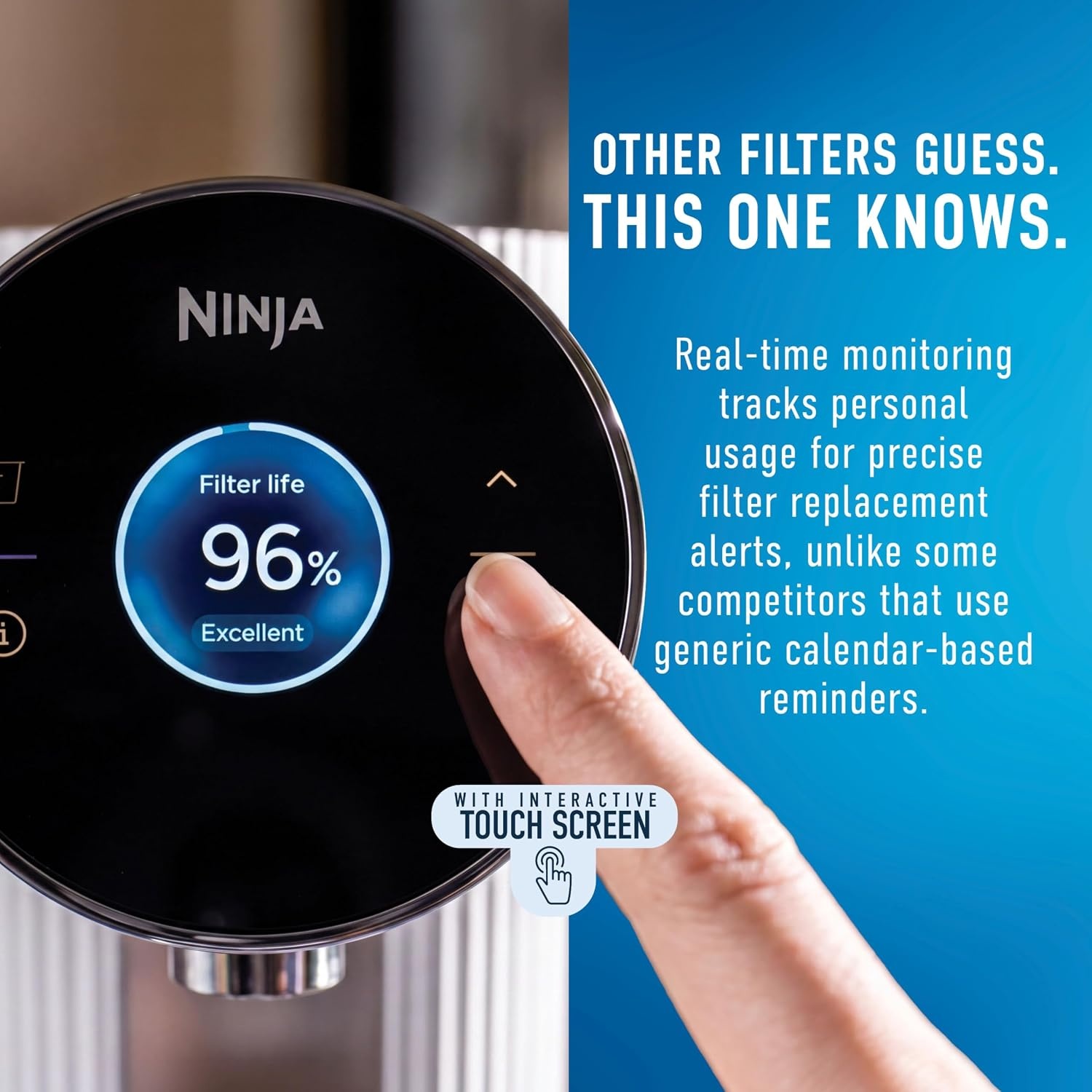 image:imageNinja HydraSense Intelligent Water Filtration System WF1001  Midnight Blue Filters 80 contaminants Personalized Filter Life Tracking No Installation Required Includes 6Month FilterHydraSense White