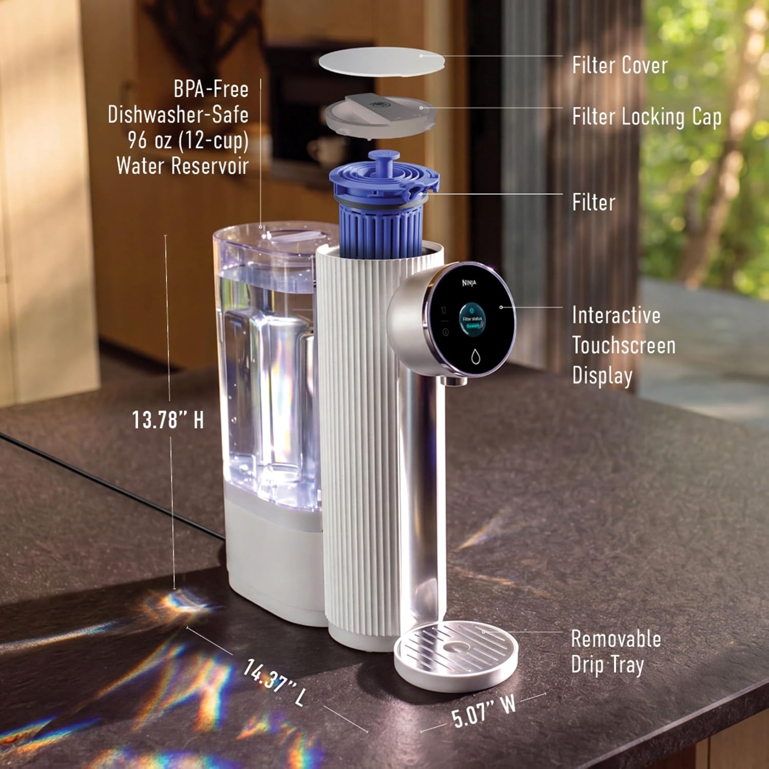 image:imageNinja HydraSense Intelligent Water Filtration System WF1001  Midnight Blue Filters 80 contaminants Personalized Filter Life Tracking No Installation Required Includes 6Month FilterHydraSense White