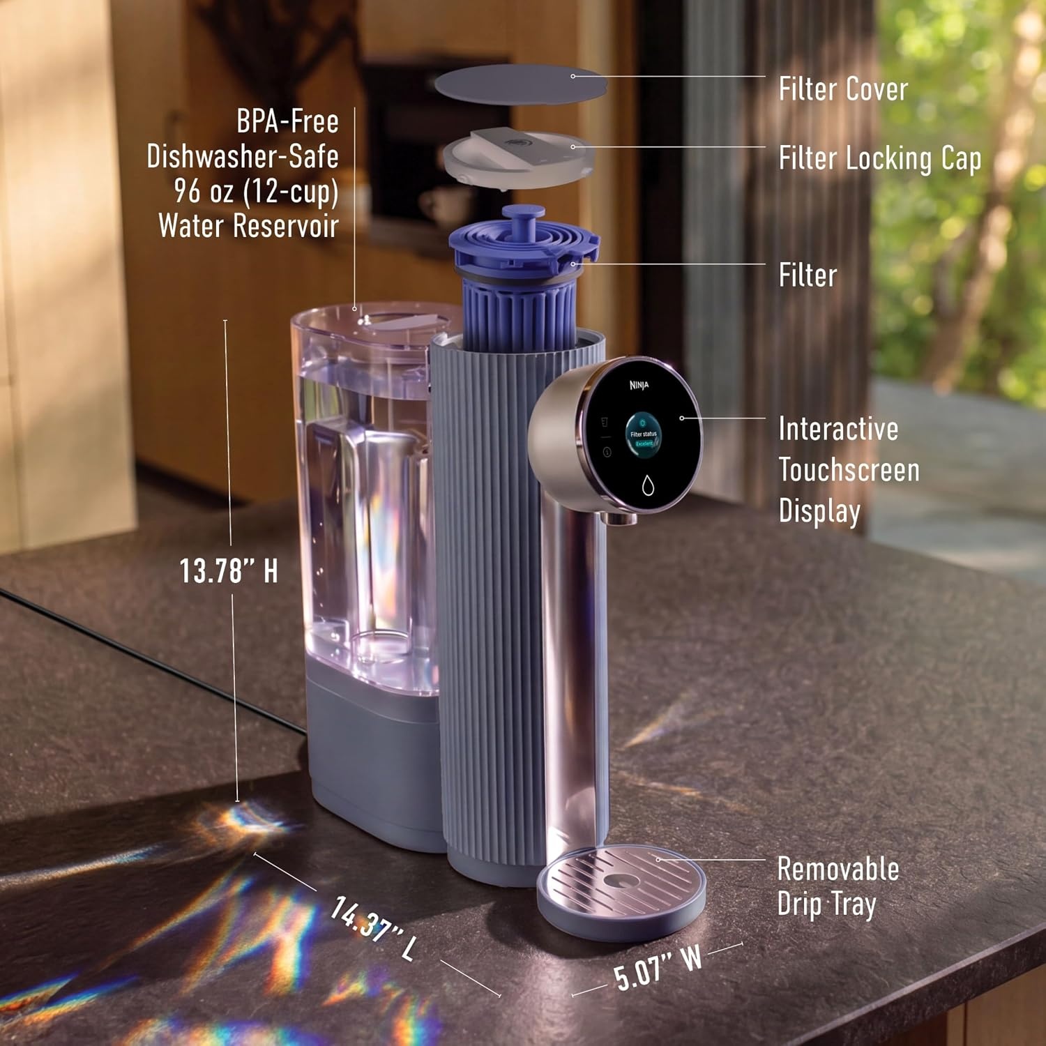 image:imageNinja HydraSense Intelligent Water Filtration System WF1001  Midnight Blue Filters 80 contaminants Personalized Filter Life Tracking No Installation Required Includes 6Month FilterHydraSense Blue