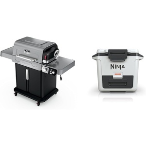 image:imageNinja  Outdoor  FlexFlame Grill and Smoker with 30QT Hard Cooler 5in1 Cooking System  Dry Storage Drawer Insulated Cooler  White